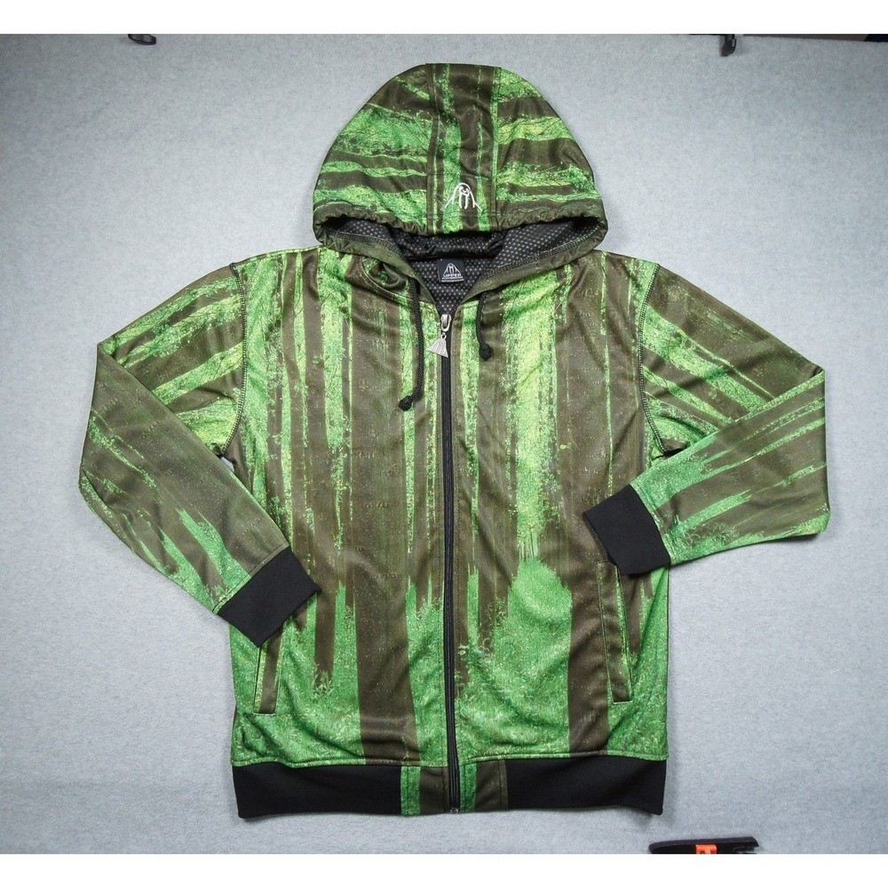 Upper Playground Hoodie Mens Small Green Forest Print Full Zip Streetwear Adult